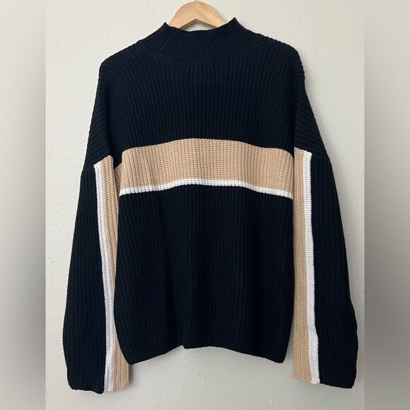 New Sanctuary Colorblock Knit Sweater - Black and Tan Size 1X - Picture 2 of 9